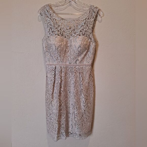 JENNY YOO Collection Champange Gold Lace Mini Dress Size 2 - Picture 1 of 4